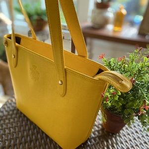 RALPH LAUREN Sloan Street Shopper Solaire Purse, Yellow Leather Tote